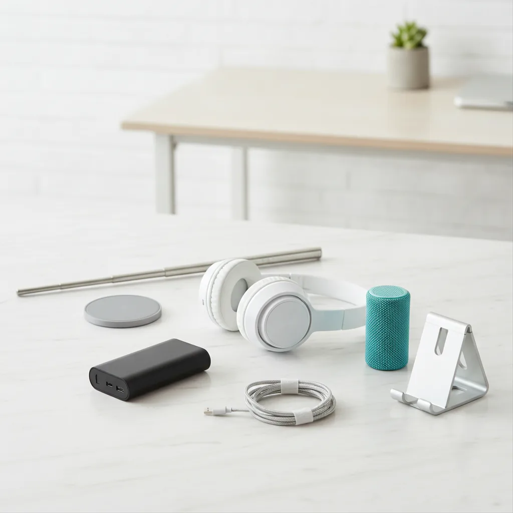 real photo of modern mobile accessories including wireless